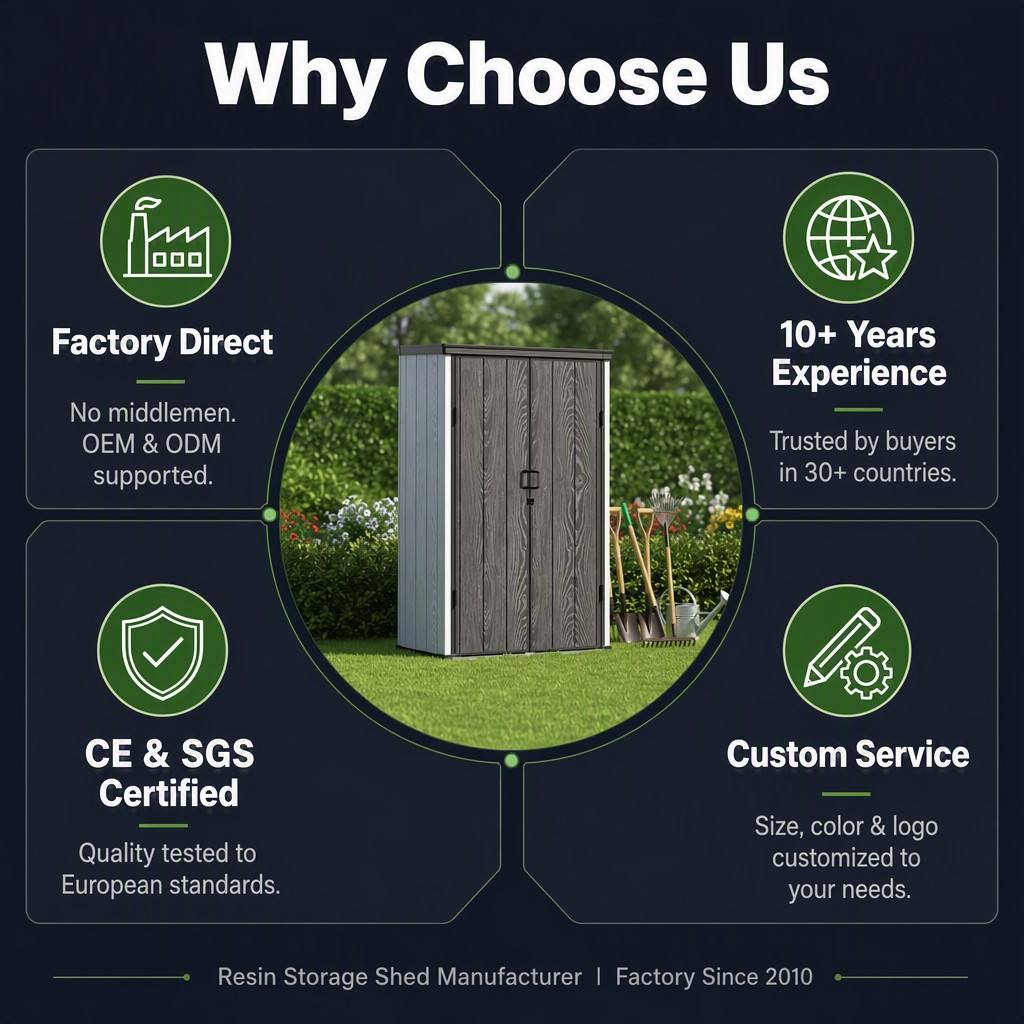 outdoor plastic vertical tool shed